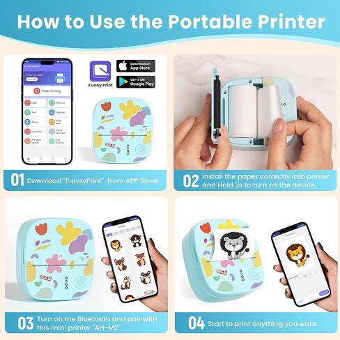 طابعة ملصقات محمولة صغيرة ، طابعة حرارية صغيرة مع 3 لفات الورق ، printpods inkless Bluetooth ، صانع ملصقات الجيب مناسب للأطفال المبدعين ، اليوميات ، الصور ، ملاحظات الدراسة -البيضاء in Kuwait