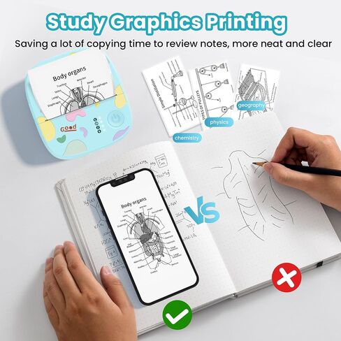 طابعة ملصقات محمولة صغيرة ، طابعة حرارية صغيرة مع 3 لفات الورق ، printpods inkless Bluetooth ، صانع ملصقات الجيب مناسب للأطفال المبدعين ، اليوميات ، الصور ، ملاحظات الدراسة -البيضاء in Kuwait