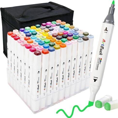 ArtBeek 80 Color Alcohol Markers Set, Coloring Markers for Adult Coloring Books No Bleeding, Dual Tip (Chisel & Fine Tip) in Kuwait