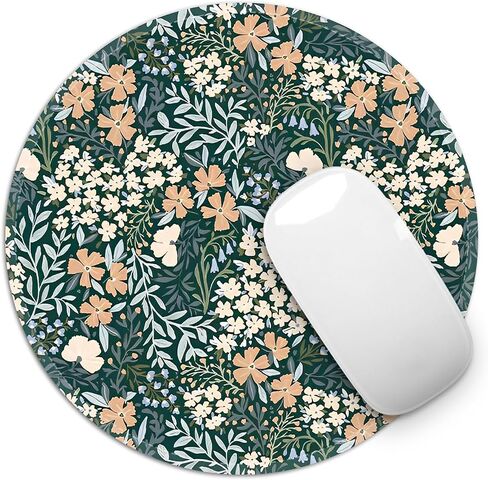 Round Mouse Pad with Stitched Edge, Glide Fabric Mousepad, Non-Slip Base Portable Mouse Pads, Small Mouse Mat for Office & Home, 7.87×7.87×0.12 inches (Little Flower) in Kuwait