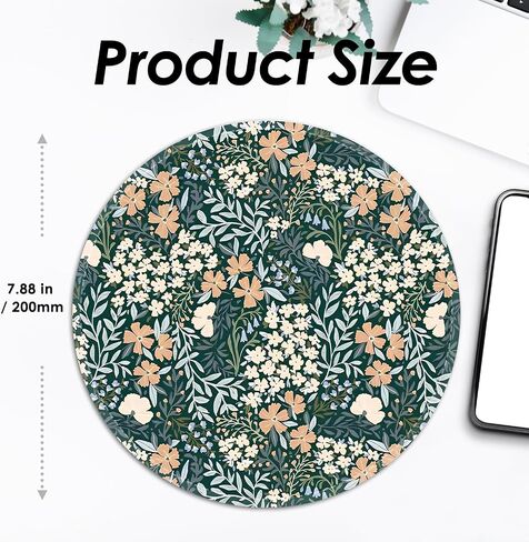 Round Mouse Pad with Stitched Edge, Glide Fabric Mousepad, Non-Slip Base Portable Mouse Pads, Small Mouse Mat for Office & Home, 7.87×7.87×0.12 inches (Little Flower) in Kuwait