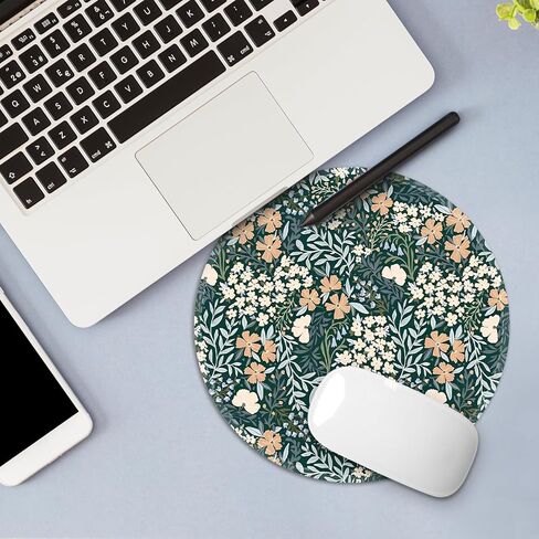 Round Mouse Pad with Stitched Edge, Glide Fabric Mousepad, Non-Slip Base Portable Mouse Pads, Small Mouse Mat for Office & Home, 7.87×7.87×0.12 inches (Little Flower) in Kuwait