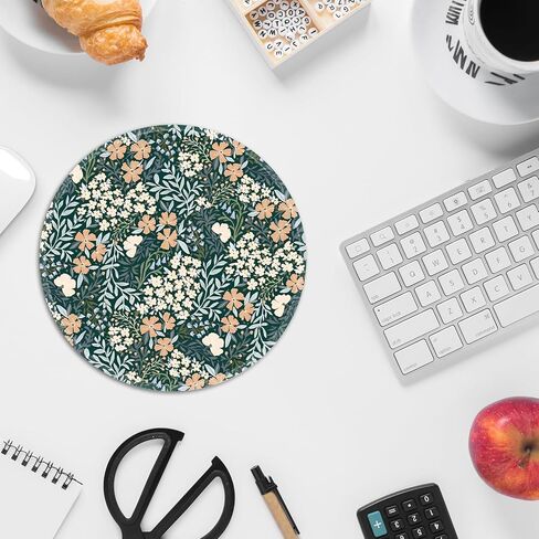 Round Mouse Pad with Stitched Edge, Glide Fabric Mousepad, Non-Slip Base Portable Mouse Pads, Small Mouse Mat for Office & Home, 7.87×7.87×0.12 inches (Little Flower) in Kuwait