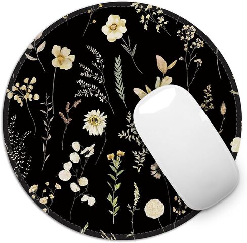 Round Mouse Pad with Stitched Edge, Glide Fabric Mousepad, Non-Slip Base Portable Mouse Pads, Small Mouse Mat for Office & Home, 7.87×7.87×0.12 inches (Little Flower) in Kuwait