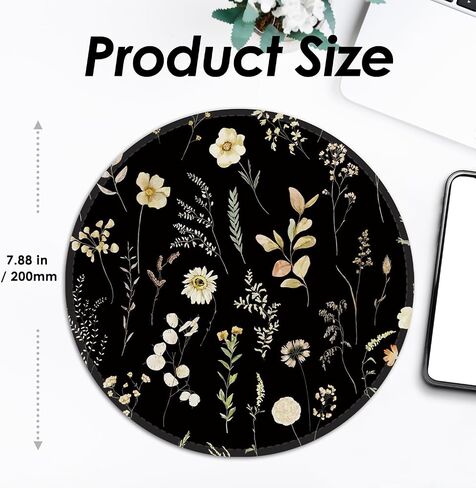 Round Mouse Pad with Stitched Edge, Glide Fabric Mousepad, Non-Slip Base Portable Mouse Pads, Small Mouse Mat for Office & Home, 7.87×7.87×0.12 inches (Little Flower) in Kuwait