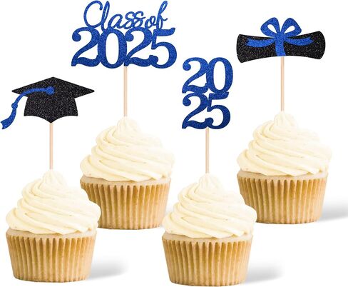 فئة 2025 تخرج التخرج من القبعات الكب كيك ، الدبلوم على الوجهين جراد تراخ الكعكة العليا لحفل التخرج 2025 Cake Picks Decorations (36 PCS ، Rose Gold & Black) in Kuwait