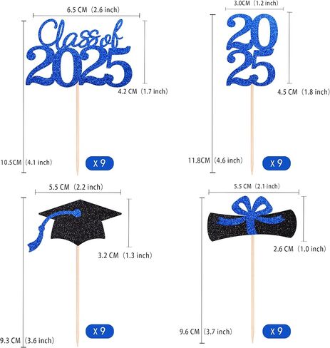 فئة 2025 تخرج التخرج من القبعات الكب كيك ، الدبلوم على الوجهين جراد تراخ الكعكة العليا لحفل التخرج 2025 Cake Picks Decorations (36 PCS ، Rose Gold & Black) in Kuwait