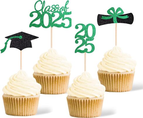 فئة 2025 تخرج التخرج من القبعات الكب كيك ، الدبلوم على الوجهين جراد تراخ الكعكة العليا لحفل التخرج 2025 Cake Picks Decorations (36 PCS ، Rose Gold & Black) in Kuwait