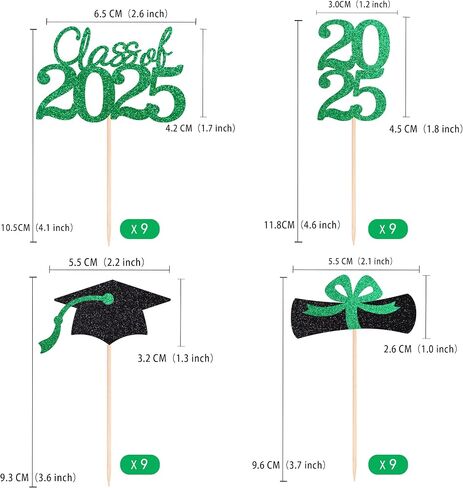فئة 2025 تخرج التخرج من القبعات الكب كيك ، الدبلوم على الوجهين جراد تراخ الكعكة العليا لحفل التخرج 2025 Cake Picks Decorations (36 PCS ، Rose Gold & Black) in Kuwait