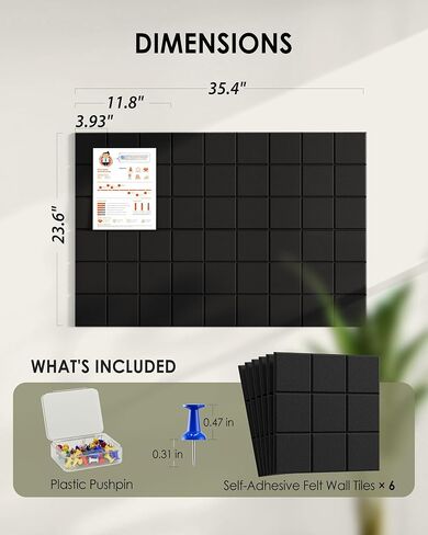 MaxGear Nine-Grid Cork Board 36" x 24" Self-Adhesive Pin Board, 6 Pack Black Felt Bulletin Board Tiles, Wall Panels Alternative with Pushpins for Office, Home Photo Meno, School Decor in Saudi Arabia
