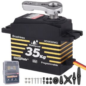 HobbyPark Waterproof RC Servo High Torque Brushless Motor Metal Gear Digital Servo for 1/8 1/10 RC Crawler Car RC Truck Buggy RC Basher Bashing HV 8.4V (35kg Torque)