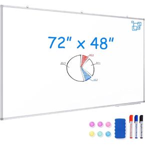 Dry Erase Board 72 x 48 Inch, Large White Board for Wall, Maxtek Versatile 6 x 4 Wall-Mounted Magnetic Presentation Whiteboard Aluminium Frame Erase Board with Marker Tray for Office Home and School