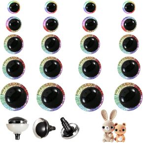 20 Pcs 3D Rainbow Glitter Safety Eyes 12-20mm Eyes for Crochet Animals for Stuffed Animals Amigurumi Glitter Eye for DIY of Puppet, Bear Crafts, Toy Doll Making Supplies (5 Sizes)