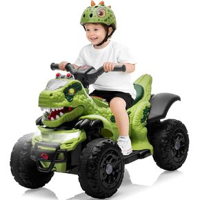 Track Seven 12V Kids Dinosuar Ride on ATV, Ride on Toy, Dinosaur Design Quad 4 Wheeler, Music Early Education Function, Power Display, Safe Driving, Outdoor Toys for Boys Girls (Green)