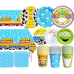 Cartoon Story Party Decorations 133pcs Paper Plates Napkins Cups Tablecloth and Banner for Boys Girls Birthday Party Supplies Decorations,Serve 30 Guest