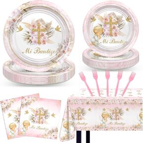 Mi Bautizo Decorations 97 Pcs Blue Baptism Decorations God Bless Christening Plates and Napkins Tablecloth Set Serve 24 First Communion Decorations for Boys