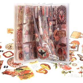 Scrapbook Sticker Book for Scrapbooking Junk Journal Stickers Supplies, 20 Pages Pre-Cut Washi Paper Vintage Aesthetic Journaling Scrapbook Stickers Ephemera for Adults Arts Crafts(Castle Flower)