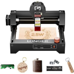 LONGER RAY5 Mini 2.5W Laser Engraver with Rotary Roller, 12000mm/min High-Speed Cutter for Wood, Metal, Acrylic, Leather, DIY CNC, 130x140mm Engraving Area, WiFi, Emergency Stop Safety