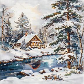 51buyoutgo Stamped Cross Stitch Kits for Adults - 11CT Beginner Embroidery Kit with Easy Funny Washable Snow Landscape Pattern, 16x16 IN Pre Printed Fabric, Fit for DIY Home Decor, Gift, Stress Relief
