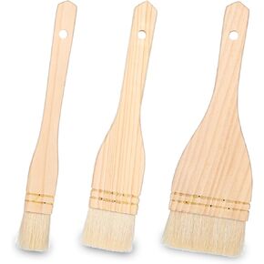 3 PCS Hake Brush Artist Paint Brush Set Soft Premium Flat Sheep Hair Bristles Glaze Brushes for Ceramic Pottery Painting, Watercolor, Acrylic, Oil, Wash, (#1in #2in #3in)