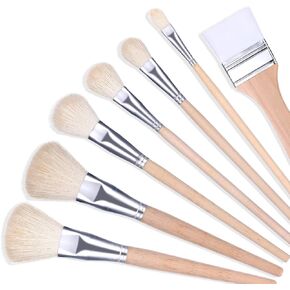 7PCS Mop Brush for Acrylic Painting with Wooden Handle, Goat Hair Blending Brushes Paint Brushes for Card Making Stencil Project Watercolor Foil Gold Oil Painting