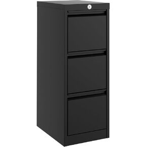 3 Drawer File Cabinet for Home Office - Tall File Cabinets with Lock, Metal Filing Cabinet for Letter/Legal/A4/F4 Documents, Vertical Filing Cabinets Organizer Storage Black