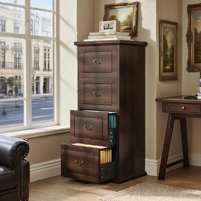 خزانة الملفات ذات 4-DRAWERS 4-DRAWER ، خزانة تقديم الخشب العمودي ل A4/LETTER/FILES/FLETS TALL FILE Storage Store مع Rails المعلقة للمكتب المنزلي ، كلاسيكي Dark Walnut