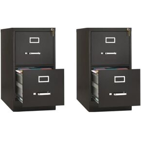 Hirsh Industries Set of 2 Value Pack Two Drawer Letter File Cabinet in Black with Lock