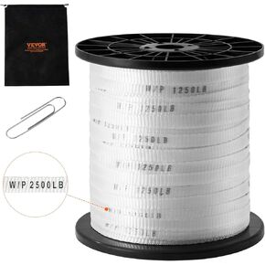 VEVOR Polyester Pull Tape, 1/2" x 528' Mule Tape Flat Rope, 1250 lbf Tensile Capacity, Printed Webbing Cable Pulling Tape for Packaging, Gardening, Commercial Electrical, Conduit Work, White