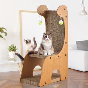l Shape Cat Scratcher Double Layer Vertical Dinosaur Shape Cardboard 26.7 Inch Cat Scratching Board for Indoor Wall and Couch Protection with 2 Ball Toys