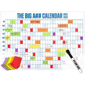Mid-Year Wall Planner – July to June Dry-Erase Board – Includes 2 Markers & 100 Labels – Lightweight, Easy to Hang Yearly Planner – Plan Goals & Adventures – Blue, 4’x3’