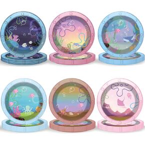 48 Pcs Ocean Cartoon Party Paper Plates Yellow Cartoon Party Supplies Sea Animal Theme Disposable Dinner Plates Under the Sea Dinnerware for Summer Birthday Baby Shower Decoration