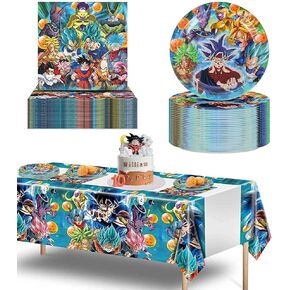 49Pcs Cartoon Birthday Party Decoration Supplies Party Tableware-7 Inch Plates, Napkins, Tablecloth