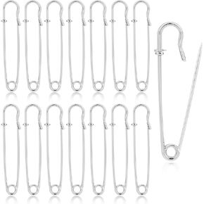 15Pcs 3" Diaper Pins Large Heavy Duty Safety Pins for Clothes Big Silver Steel Safety Pin for Blankets, Clothing, Canvas, Wool, Quilting, Sewing, Leather, Crafts