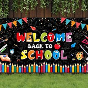 مرحبًا بك مرة أخرى في School Backdrop Banner علامة 72x44 بوصة مرحبًا بك في زخارف الحفلة المدرسية في اليوم الأول من ديكور Banner Banner Banner Decord