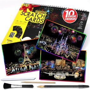 20 PCS Cityscape Scratch Book for Teen and Come: DIY Colonful City Series Painting Paper | ASMR الإجهاد الإجهاد ريلوف مجموعة مجموعة الخدش | لعبة DIY Sketch Card Creative Craft Toy (معالم قوس قزح)