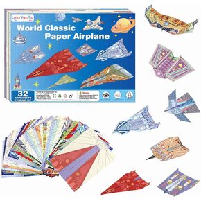 LEERYOUQU Kids Paper Airplane Kit, Creative Paper Airplane Book with 16 Classic Designs & 32 Planes Sheets, Origami Airplanes Kit for Kids Ages 8-12 +(New English Instructions)