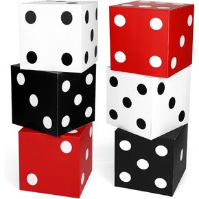 6pcs Large Dice Favor Boxes, 11x11x11 Inch Casino Theme Party Decorations Dice Boxes for Centerpieces Table Top Decor for Casino Game Night Las Vegas Birthday Party Decorations (3 Colors)