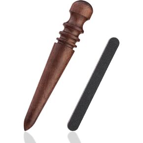 TLKKUE 2 PCS Edge Burnisher with Wood Edge Slicker and Nail File Leather Polished Grinding Craft Tools Professional Round Leather Burnisher Working Tool