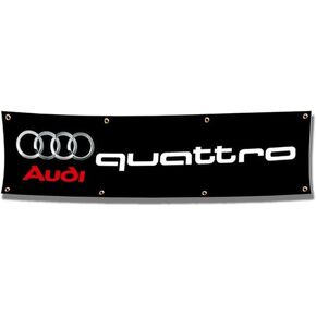Flag Compatible with Audi Racing Car 2x8ft/150D Polyester/Brass Grommets/Vibrat Color HD Printing Durable Banner for Workshop Man Cave Garage Outdoor Indoor Decoration