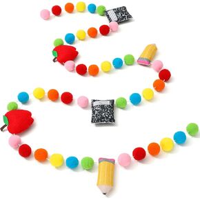 Back to School Felt Banner Colorful Pompom Ball Garland Pencil Apples Notebook Felt Hanging Banner Welcome Back Garland for Classroom Wall Decor First Day of School Party Supplies