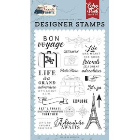Echo Park Paper Company Let's Go Travel Set stamp, red, navy, gold, blue