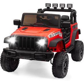 Hetoy Ride on Truck Car 12V Kids Electric Vehicles with Remote Control, 2 Speeds, Spring Suspension, LED Headlight, Bluetooth, Music, Battery Powered Car for Kids - Red