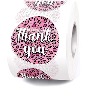 muminglong Cute Pink Leopard Print Thank You Stickers, 500 PCS