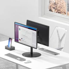 VSULZVNU Universal TV Stand Dual Monitor Stand, Freestanding Height Adjustable Monitor Mount Fits 2 Screens Up to 32 Inches, Monitor Desk Stand with Tilt/Swivel/Rotation