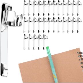 30PCS Snap In Pencil Clips Pen Holder For Notebook Metal Pen Clips Clipboard Clips Portable Pen Holder Clips Slide On Pencil Holder Stainless Steel Hangable For Shirt Pocket Bag Office Home