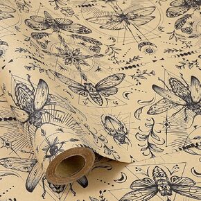 RUSPEPA Vintage Floral Wrapping Paper Roll for Girls Women, Mini Roll, Black Flower and Moth Design Kraft Paper, Nature-Inspired Gift Wrap for Birthday, Wedding, Bridal Shower, 17 Inches x 16.4 Feet