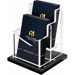 PARTSPOWER Acrylic Business Card Holder for Desk, Vertical Clear Business Name Card Display, Solid Black Acrylic Base, Desktop Accessory Business Name Card Organizers (1-Slot)