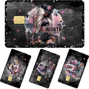 Black inspiration Credit Card Skin - 4 Pcs High Street Girl Debit Skin Stickers inspirational Words Cover Set for Transportation Key Debit Bus Cards Women