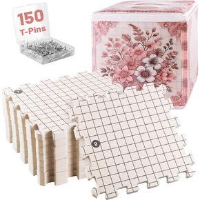 Yalumo Blocking Mats for Knitting & Crochet Projects, 9 Pack 0.75" Extra Thick Crochet Blocking Mats and Pins, 150 T-Pins and Storage Bag, 12"x12" Interlocking Foam Block with Grids for Needlepoint